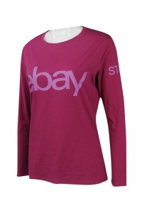 T871 來樣訂做女裝長袖T恤 製作團體制服長袖T恤 印製長袖T恤供應商    粉紅色